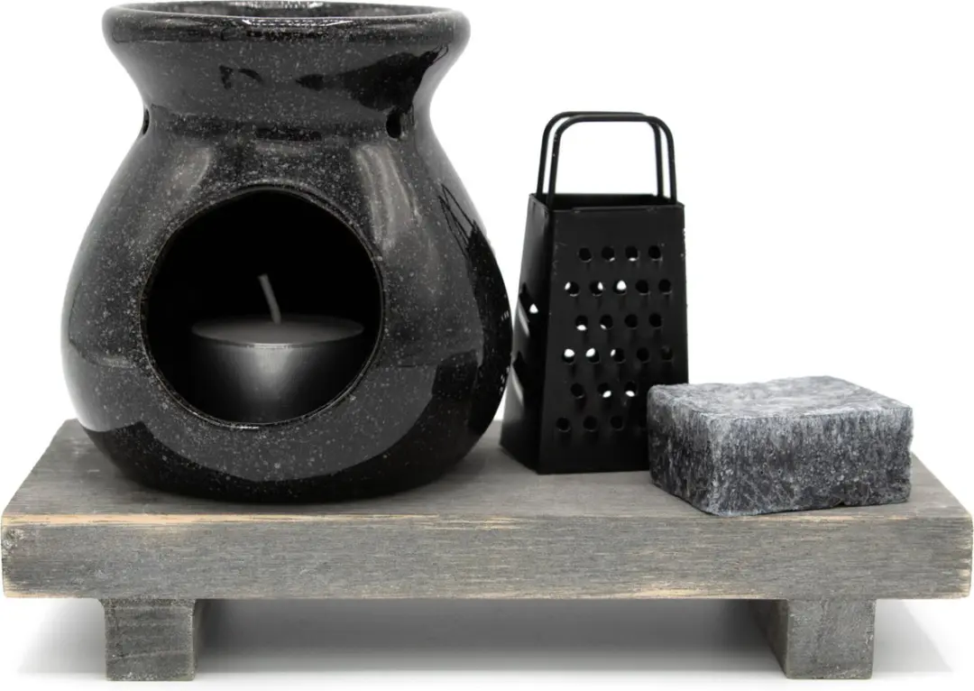 Ideas4Seasons Amberblokjes/geurblokjes cadeauset 4-delig - musk geur - inclusief geurbrander en rasp