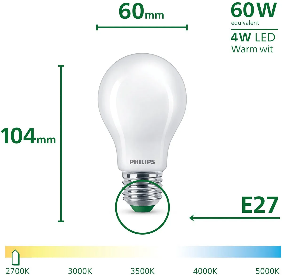 Philips UltraEfficient LED Lamp E27 4W - 3 Stuks