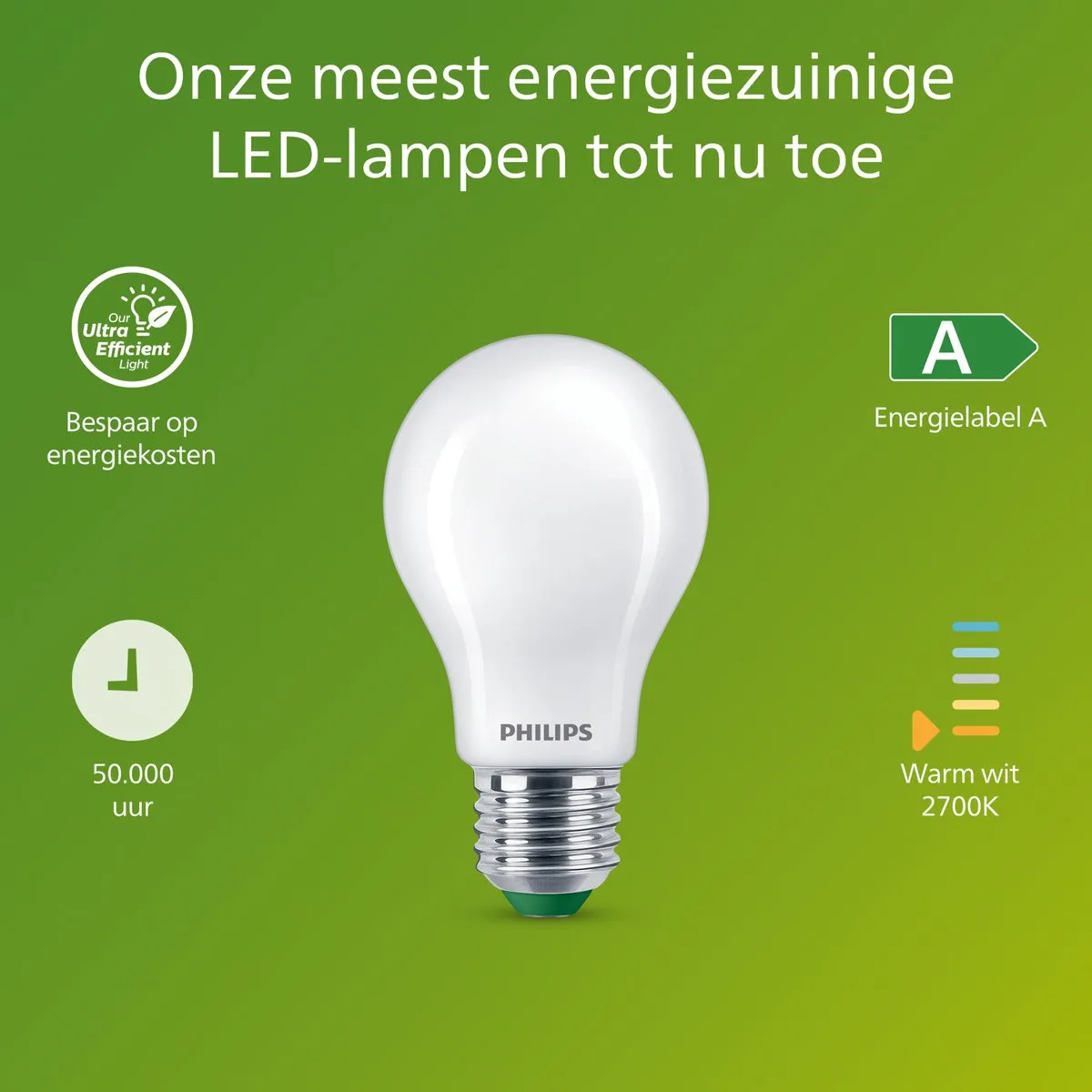 Philips UltraEfficient LED Lamp E27 4W - 3 Stuks