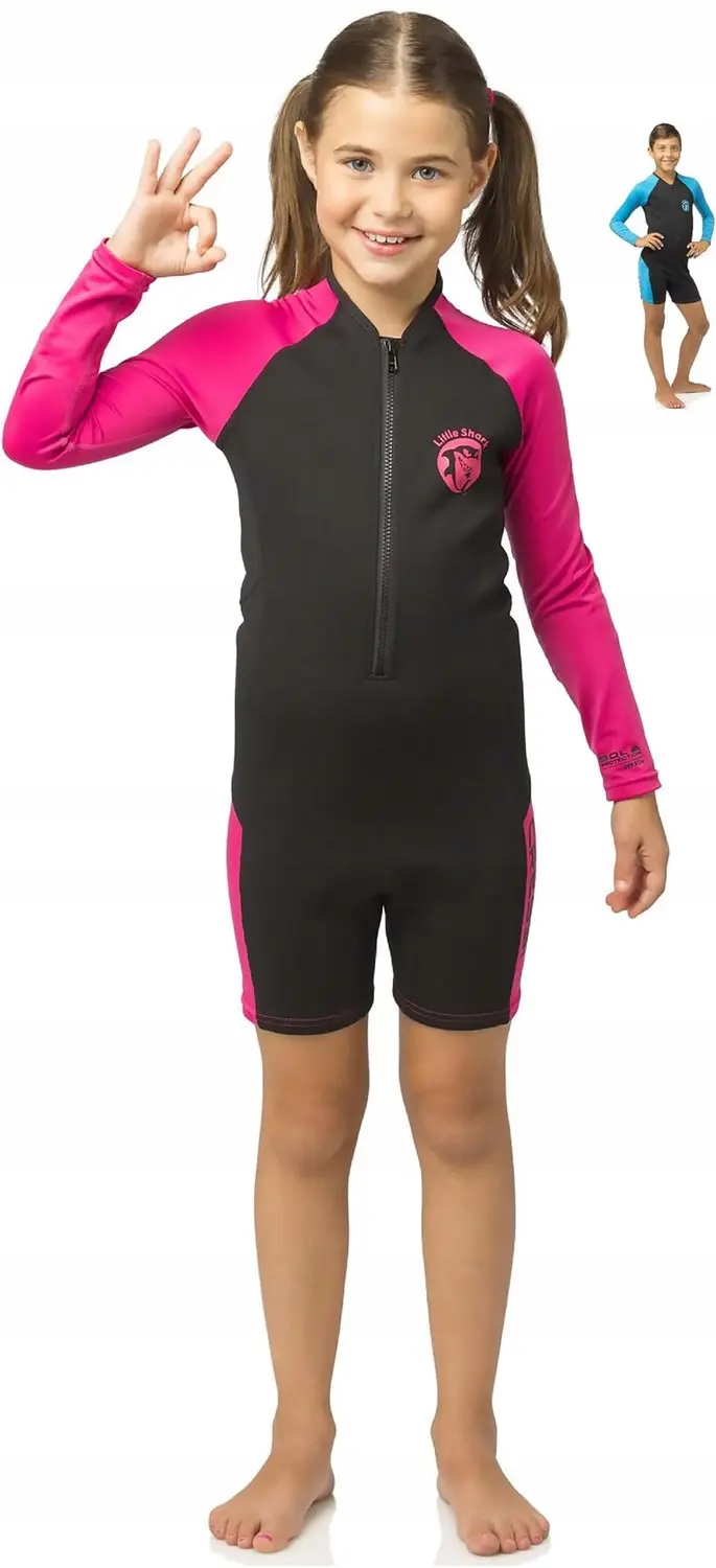 Kinder Neopreen Shorty Duikpak 2mm Zwart/Roze