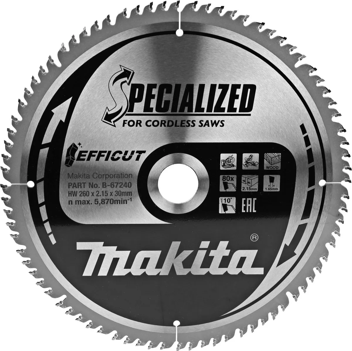 Makita Efficut B-67290 Afkortzaagblad 260mm - 80T