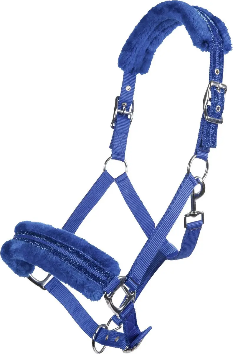 HKM Nylonhalster -Glitter- polarfleece voering kobaltblauw Full