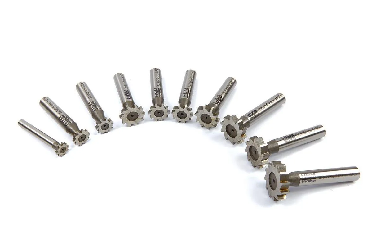 HBM 10-delige HSS M-2 T-gleuf frezenset