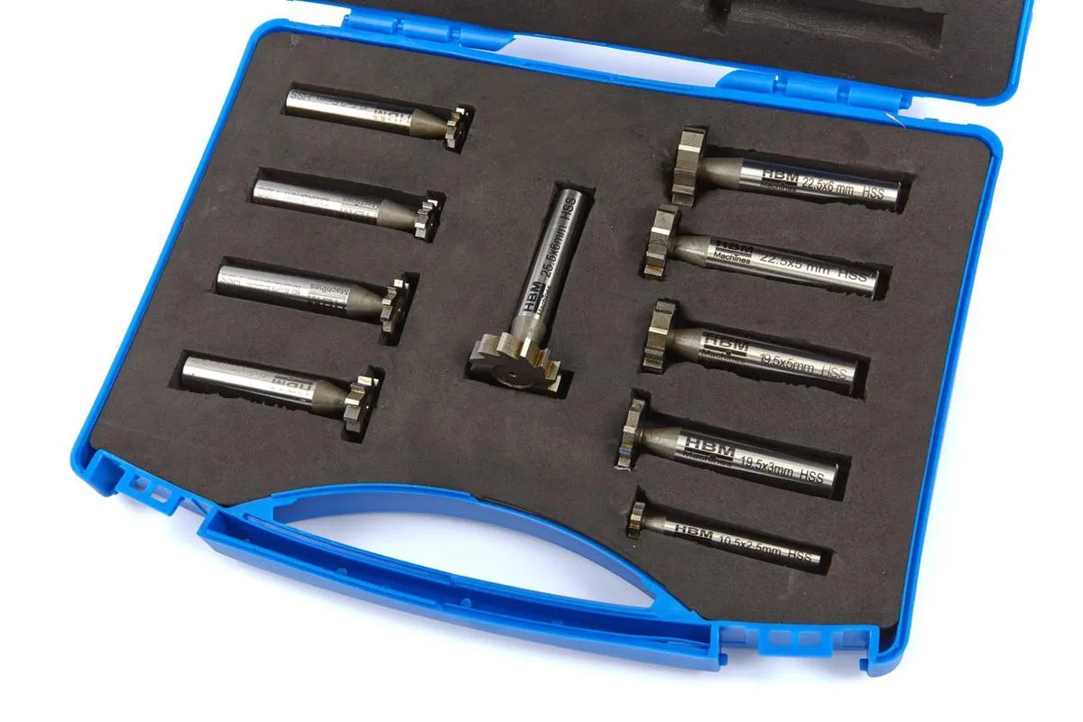 HBM 10-delige HSS M-2 T-gleuf frezenset
