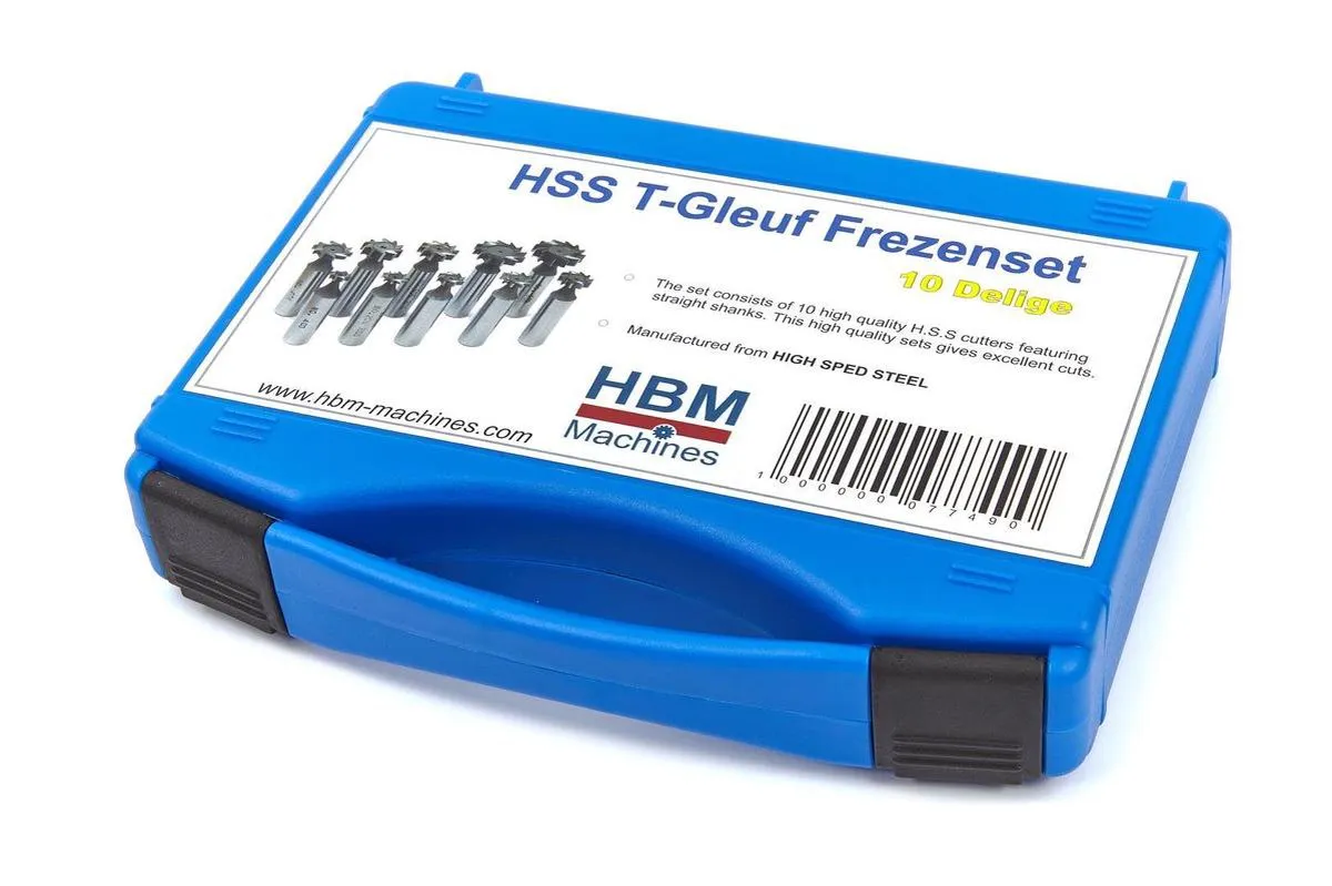 HBM 10-delige HSS M-2 T-gleuf frezenset