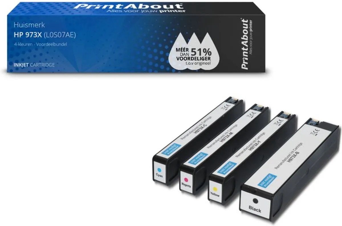 PrintAbout HP 973X L0S07AE Inktcartridge 4-kleuren - 39.450 pagina's