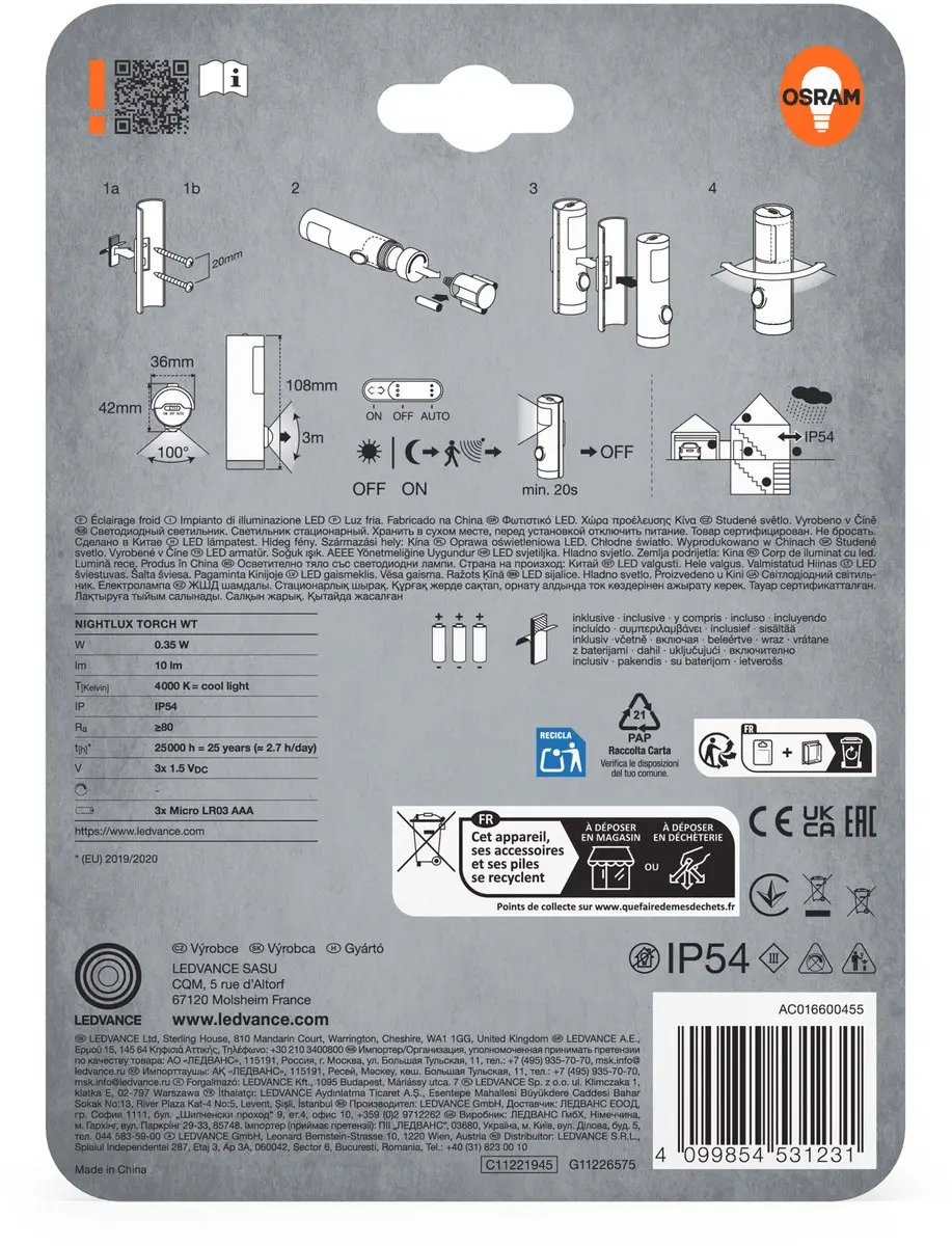 OSRAM Nightlux Torch LED-nachtlamp met zaklamp - Wit - afbeelding 5 van 6