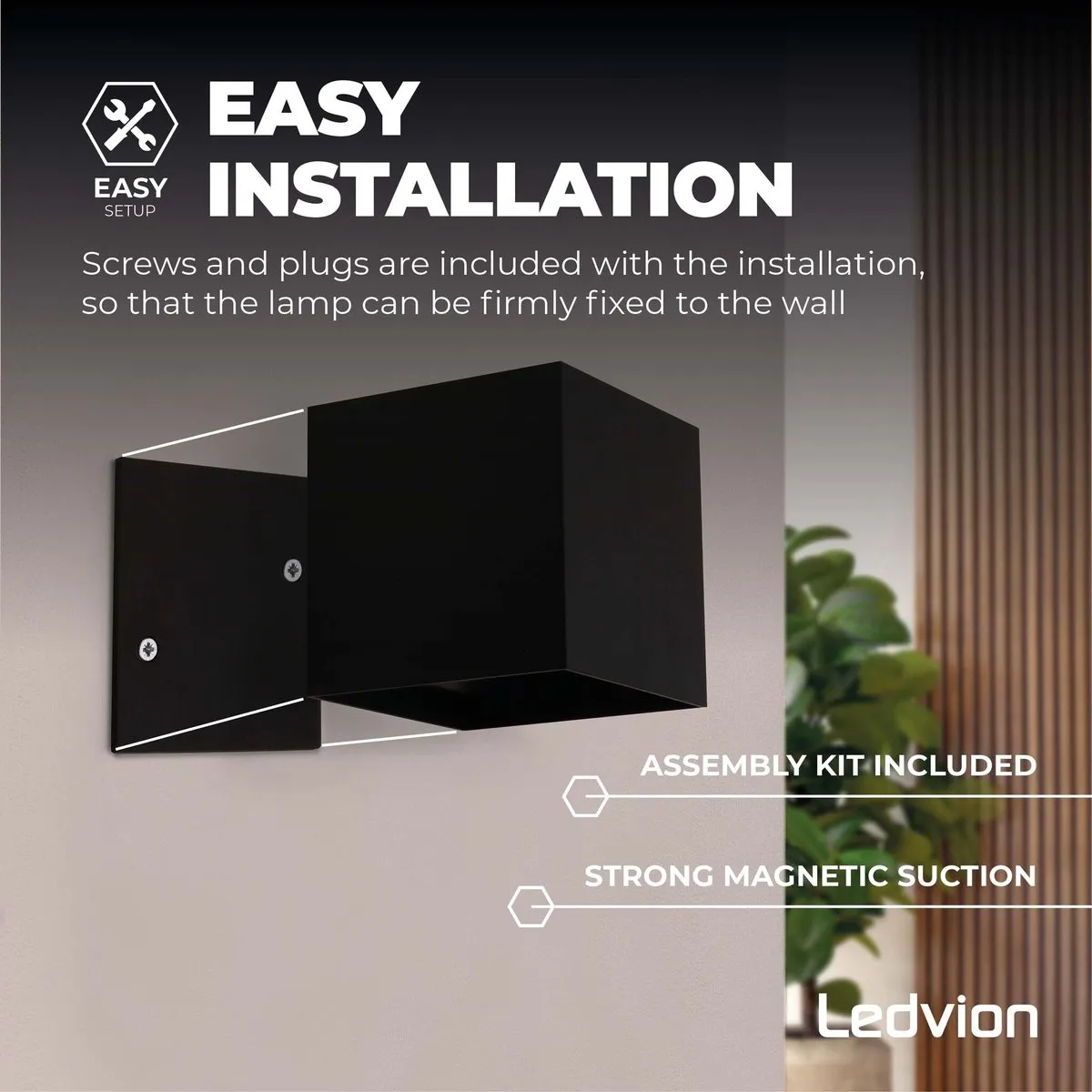 Ledvion Wandlamp Sensor 4400mAh - 2 Stuks Zwart