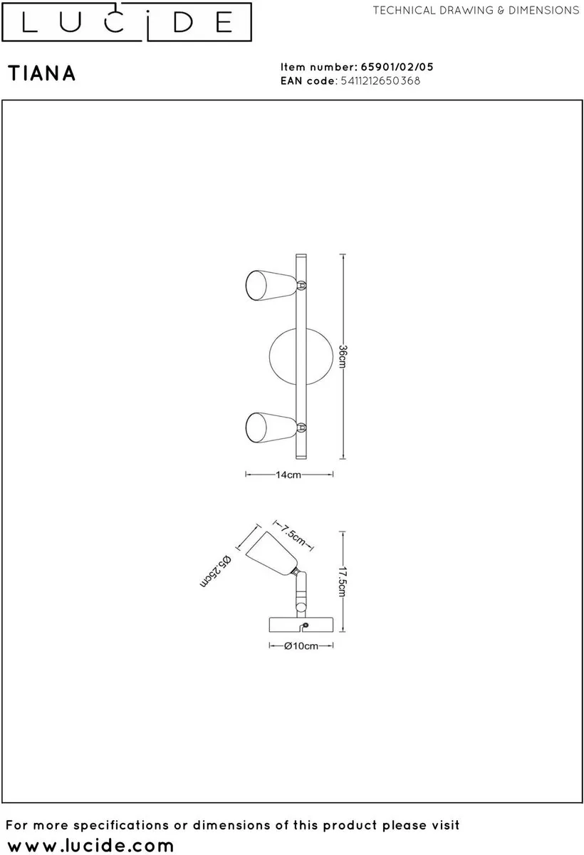 Lucide Tiana Wandspot 2xGU10 - Champagne