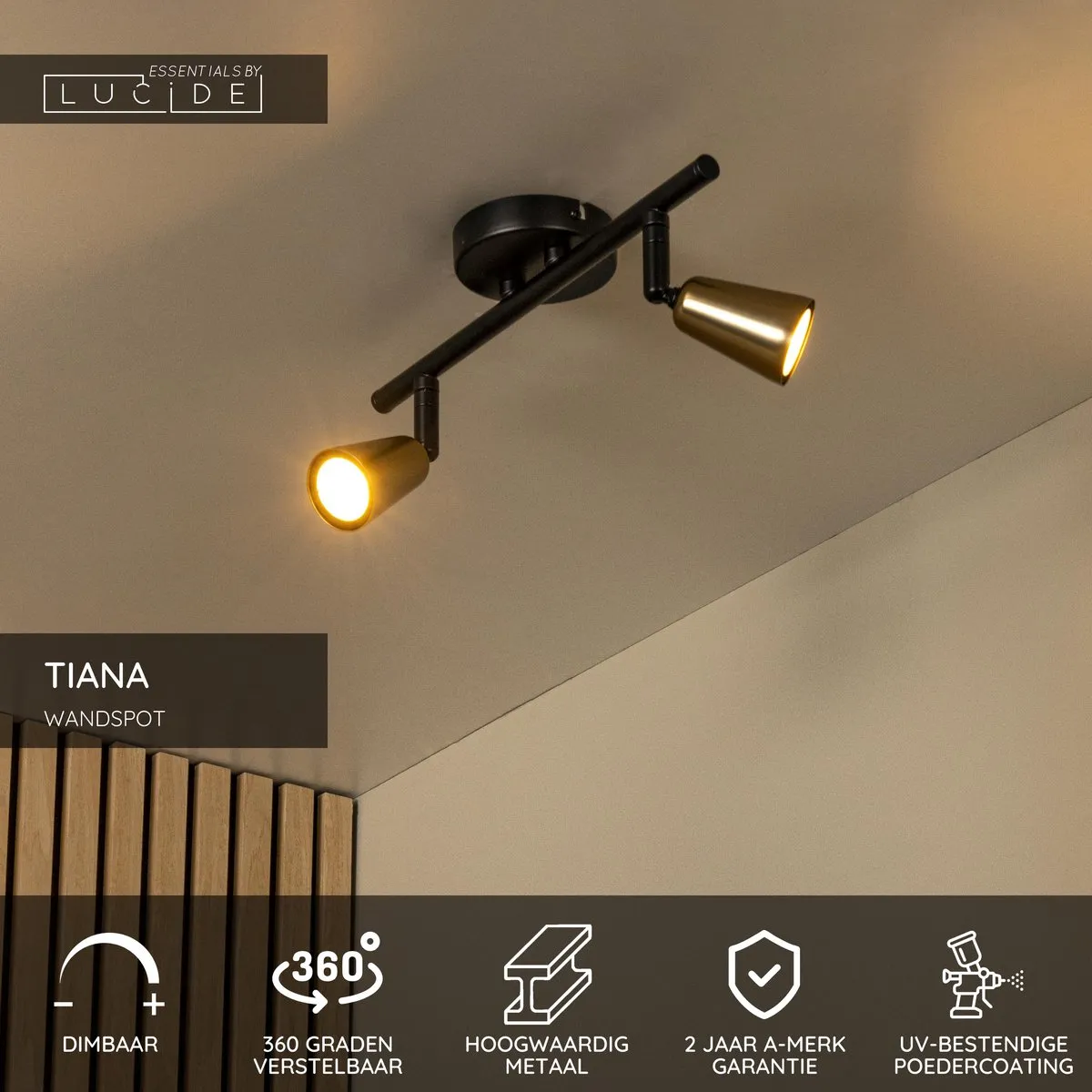 Lucide Tiana Wandspot 2xGU10 - Champagne