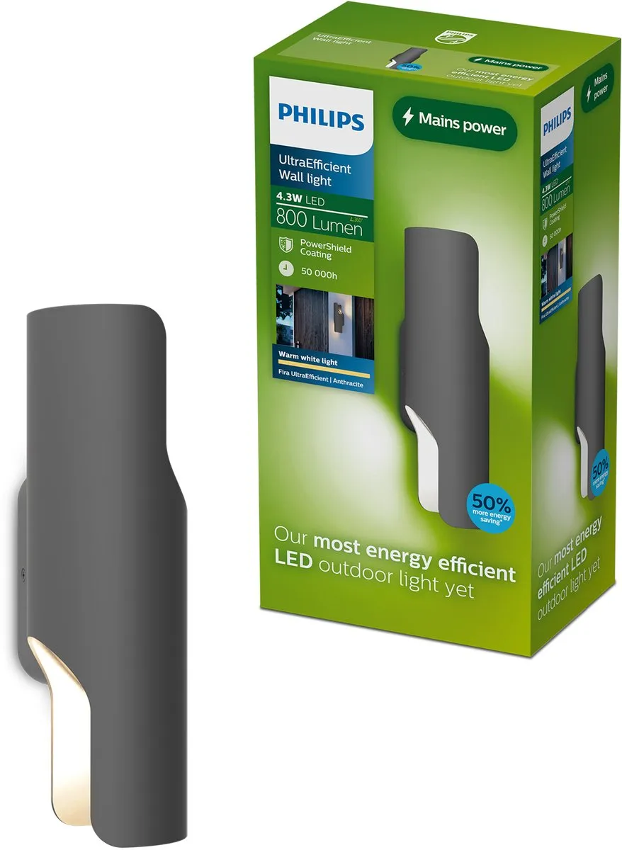 Philips LED Fira Wandlamp Antraciet - 4.3W Warmwit