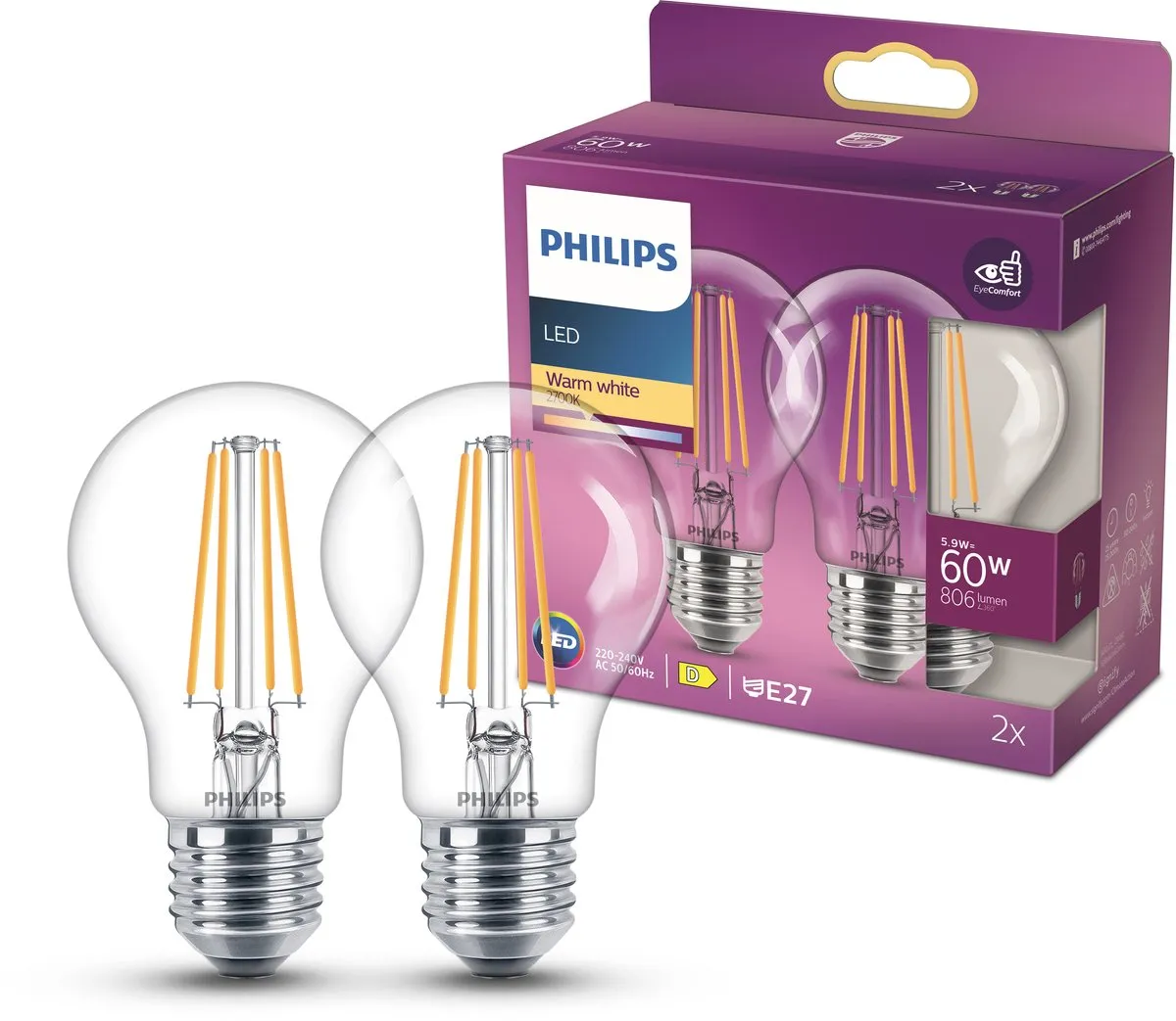 Philips LED E27 Warmwit 7W