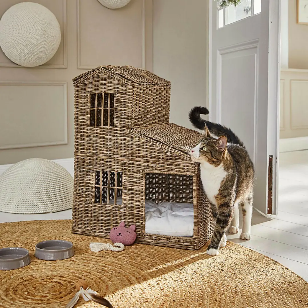 Loberon Kattenhuisje Ravnda - Bruin/Wit - afbeelding 3 van 6