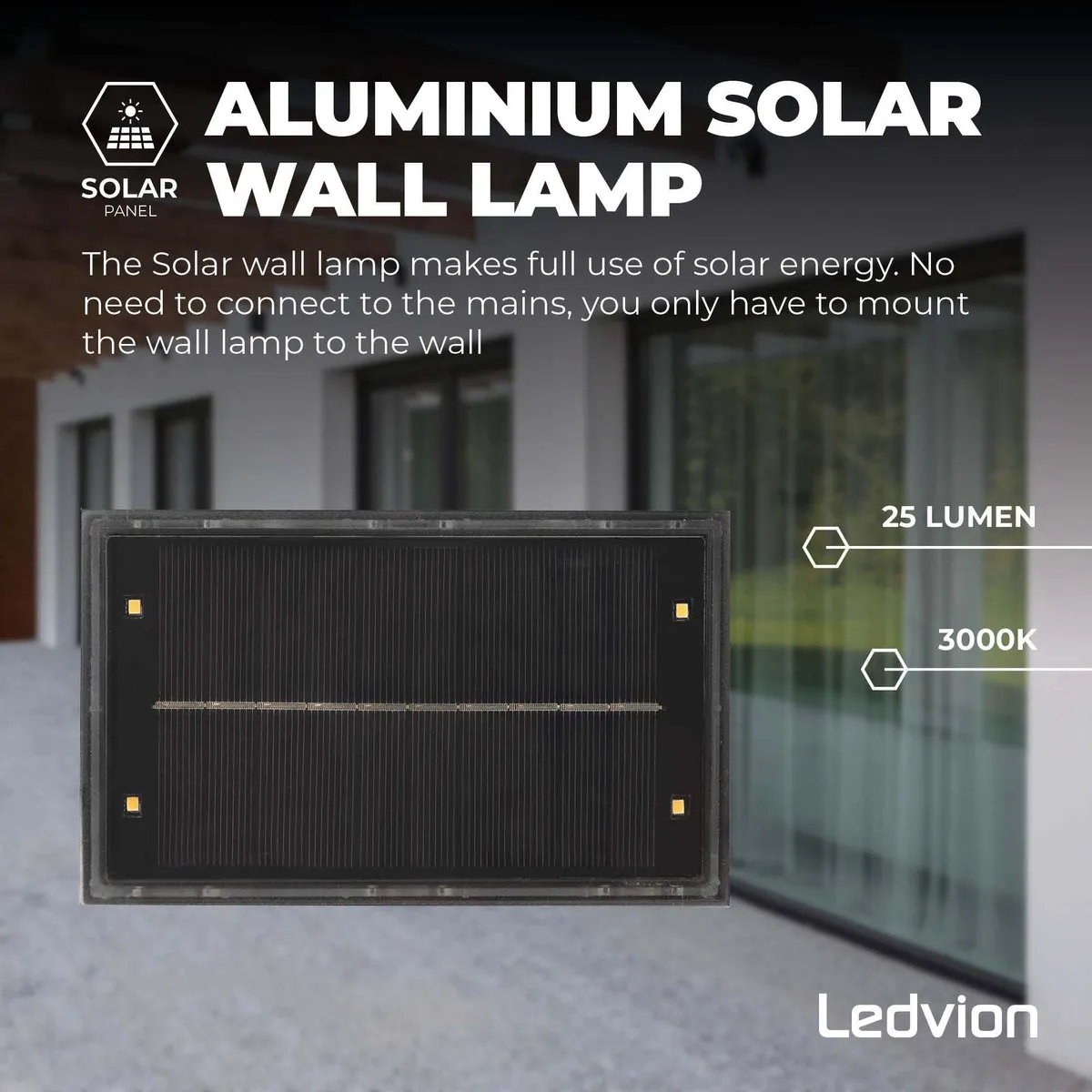 LEDVION Solar LED Wandlamp 2W 3000K IP44 - Zwart