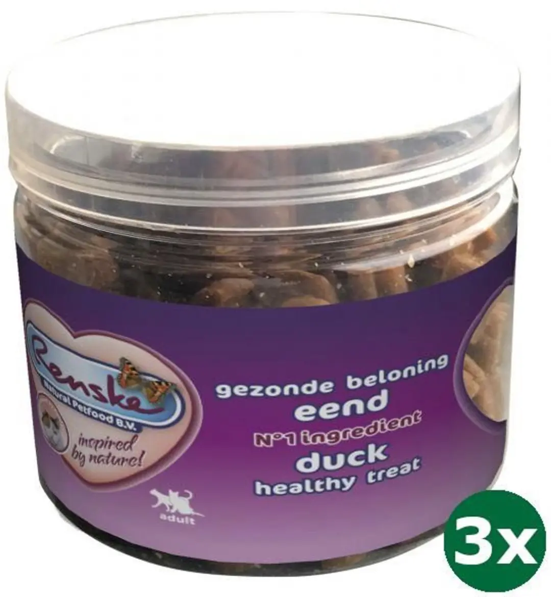 Renske kat gezonde beloning mini hartjes eend 3x 100 gr