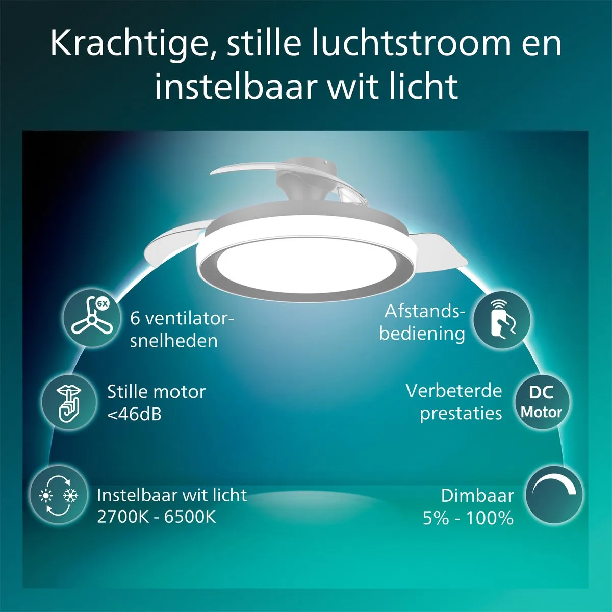Philips Bliss Plafondventilator 106cm - 4500 Lumen - Zwart