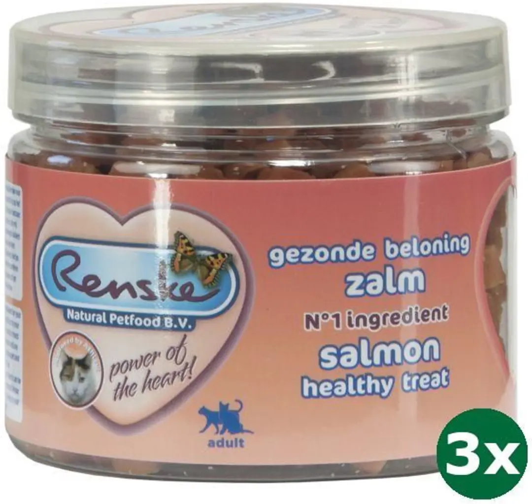 Renske kat gezonde beloning mini hartjes zalm 3x 100 gr