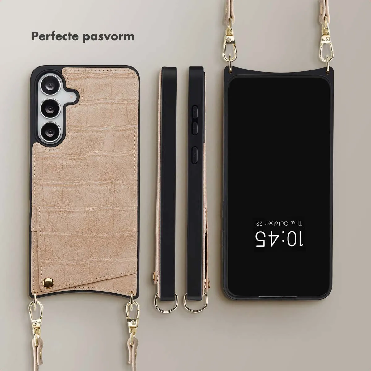 Selencia Hoesje Samsung Galaxy S25 FE Croco Beige - 2 Pasjes