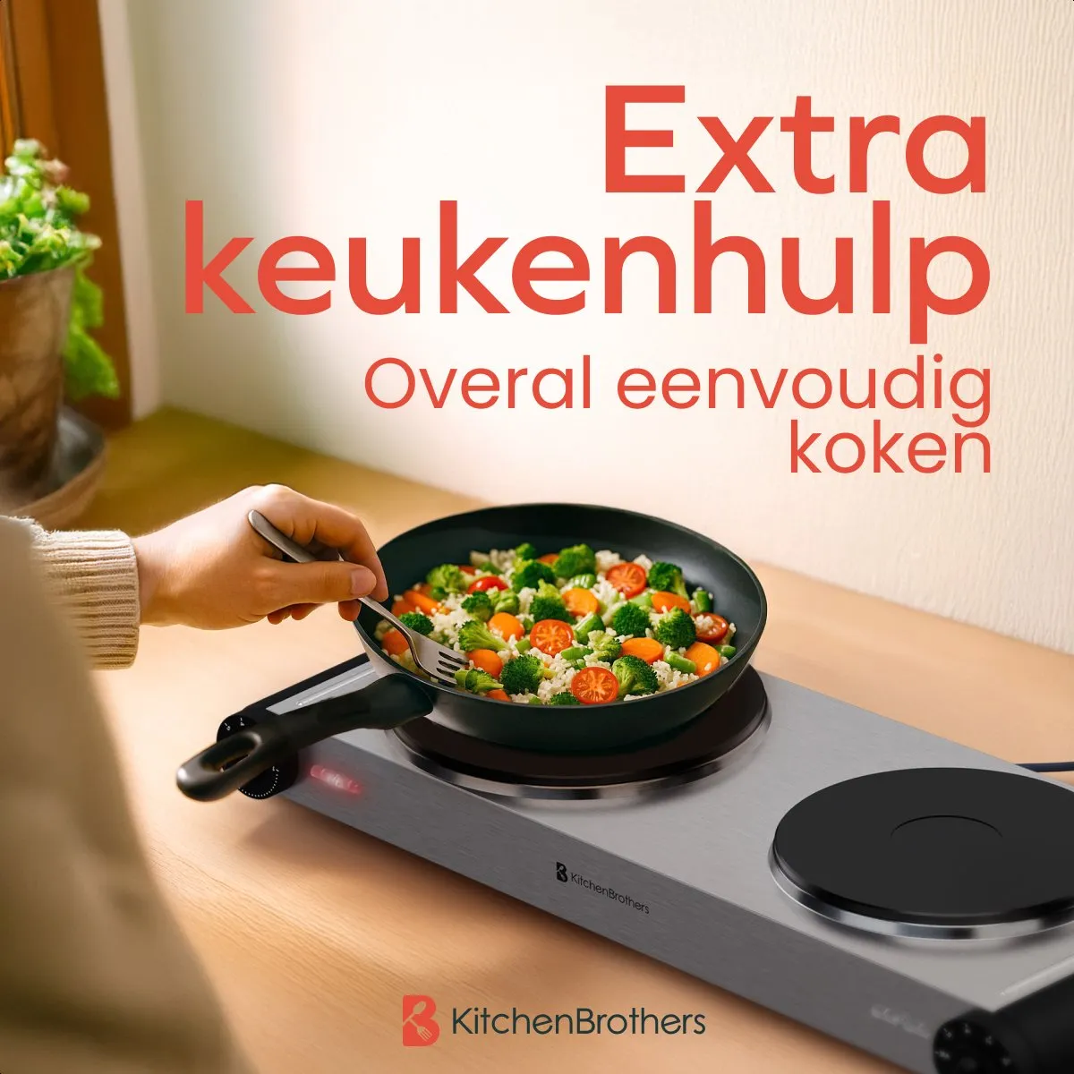 KitchenBrothers KB4172 Elektrische Kookplaat 2 Pits - 1500W/1000W - Zwart/RVS
