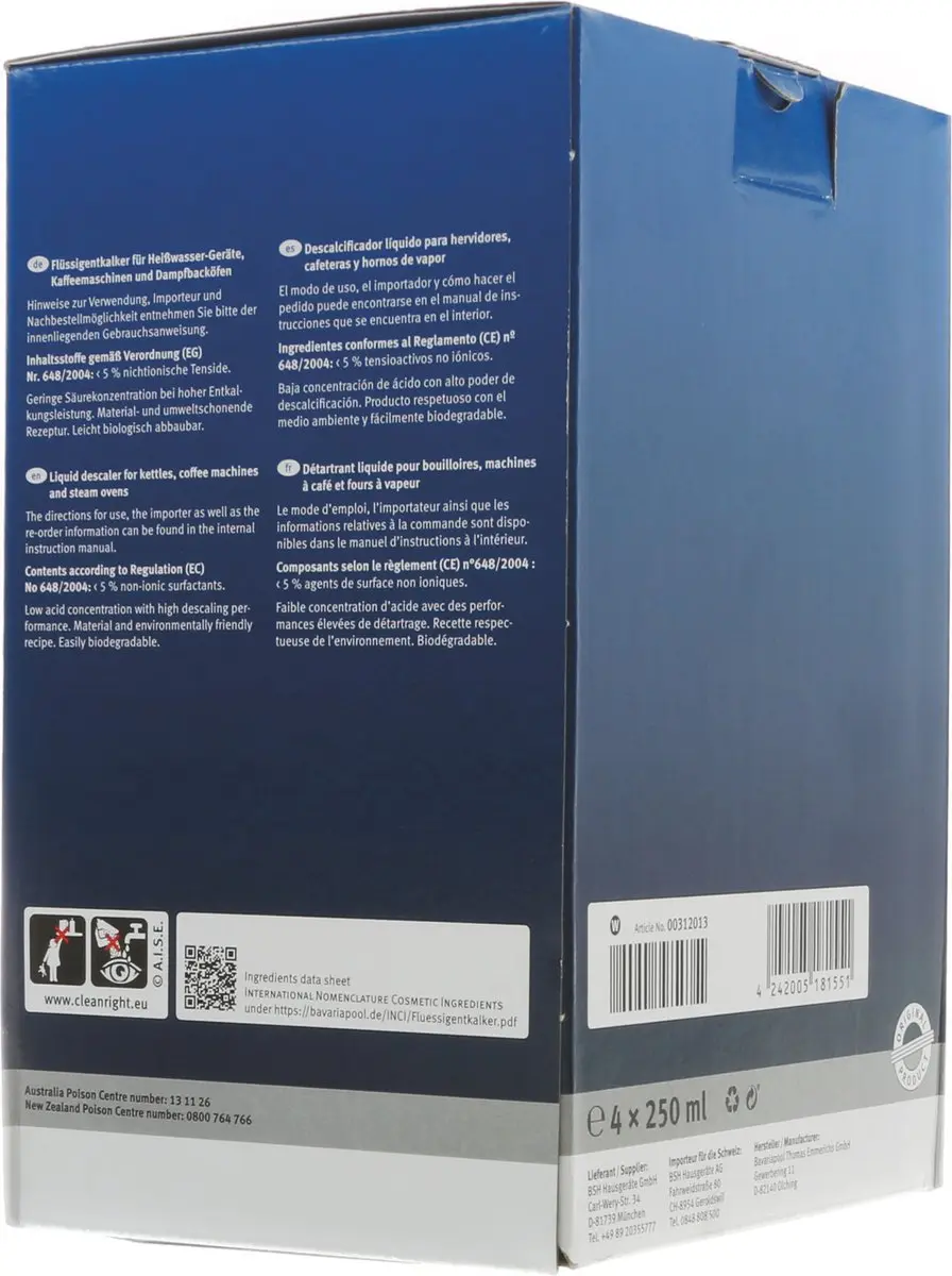 Bosch Vloeibare Ontkalker 00312013 - 4x 250ml - afbeelding 2 van 6