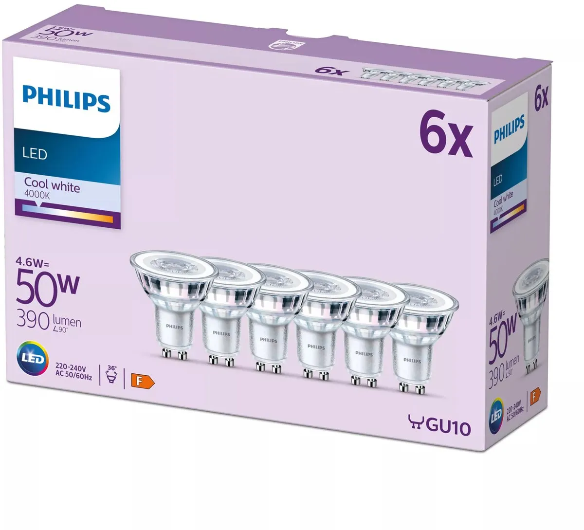 Philips LED Spot GU10 4.6W Koelwit - 6 Stuks