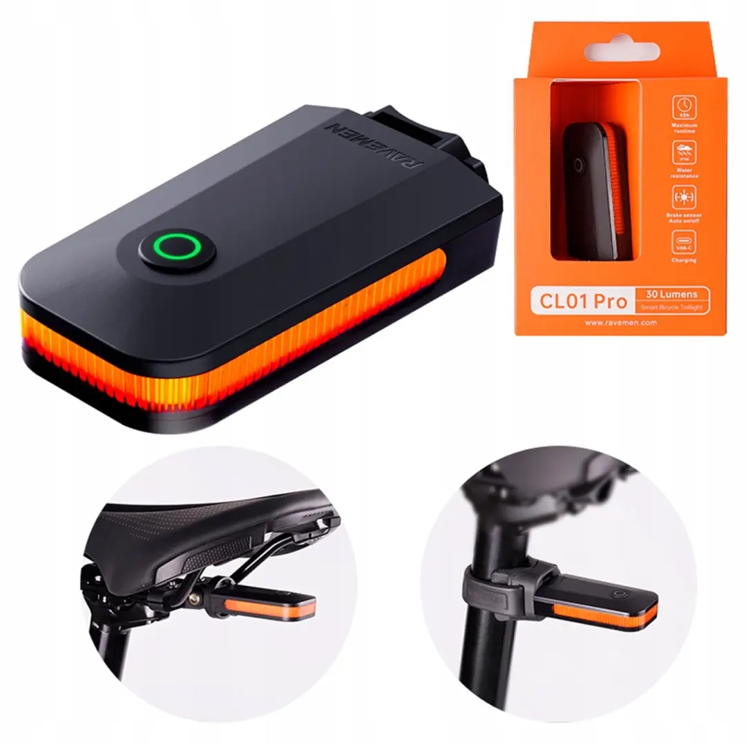 Merkloos Fietslamp Achterlicht USB-C 30lm met Rem- en Bewegingssensor