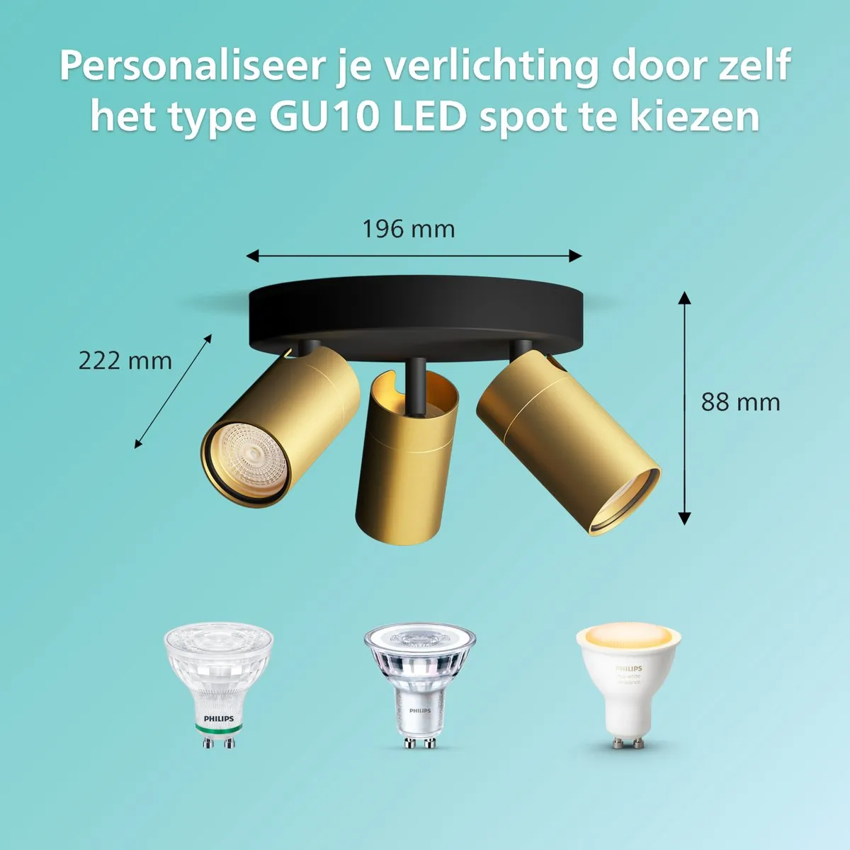 Philips Idris Plafondspot 3x5W - IP44 - Messing - Wit