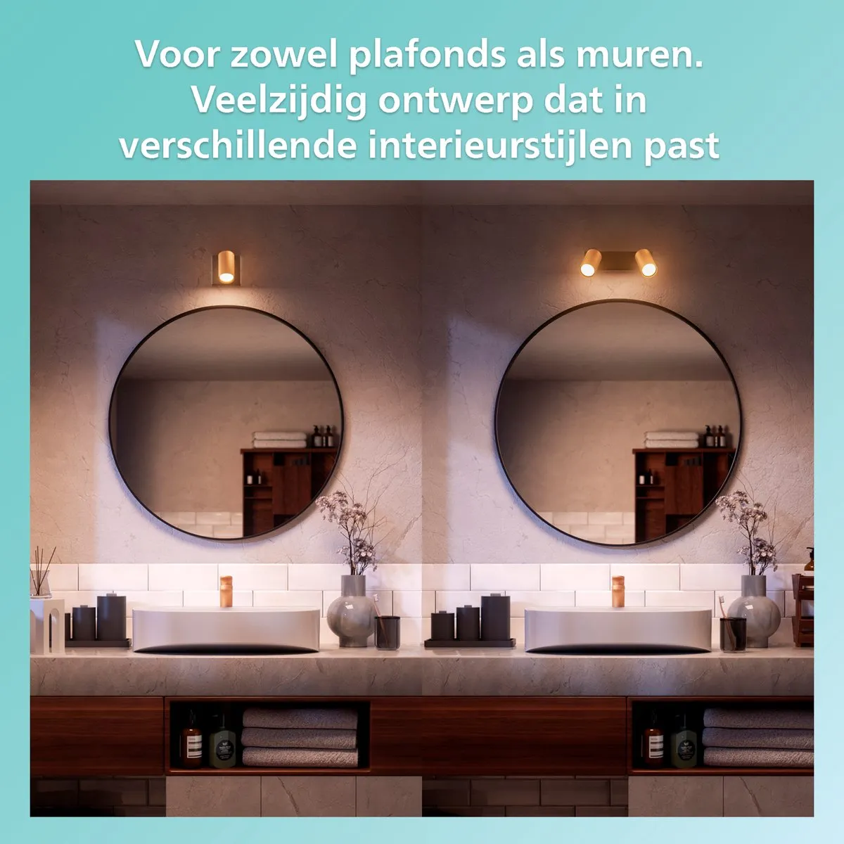 Philips Idris Plafondspot 3x5W - IP44 - Messing - Wit - afbeelding 6 van 6