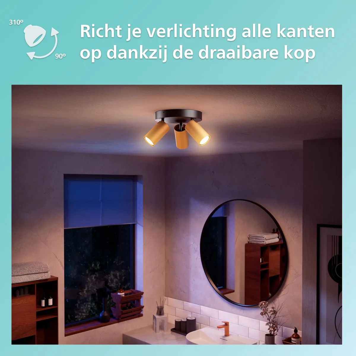Philips Idris Plafondspot 3x5W - IP44 - Messing - Wit