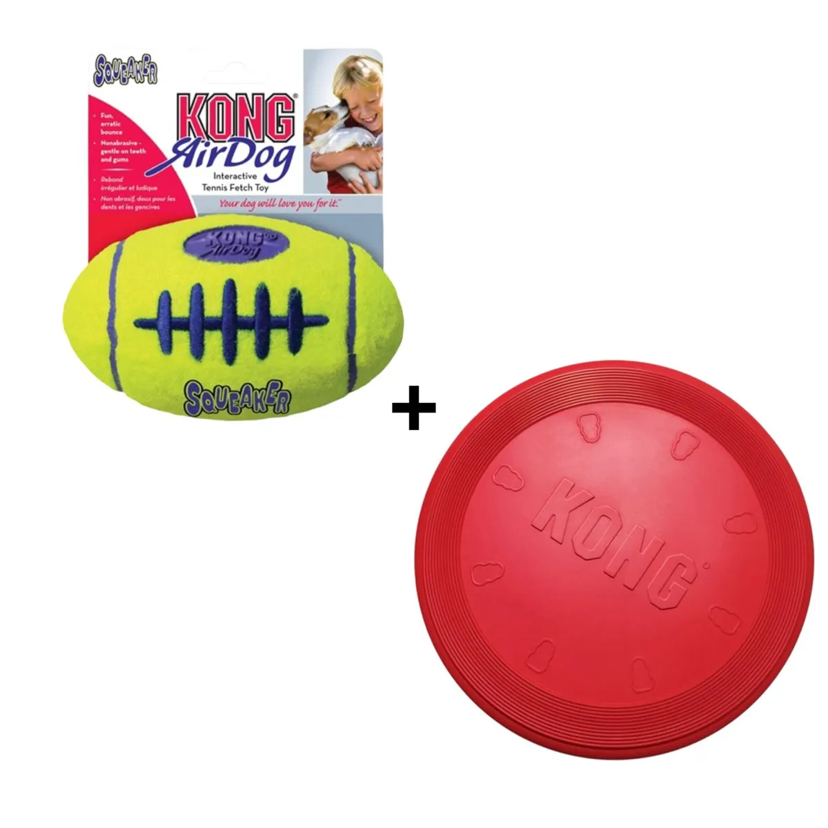 Kong Flyer Frisbee & Airdog Football - 23cm - Geel/Rood