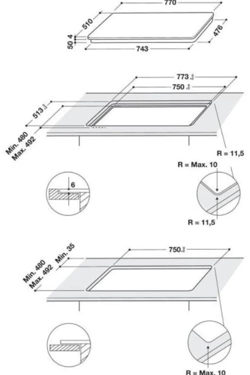 Whirlpool WLB2977NE Inductiekookplaat 77cm - 4 Zones 7,6kW Zwart