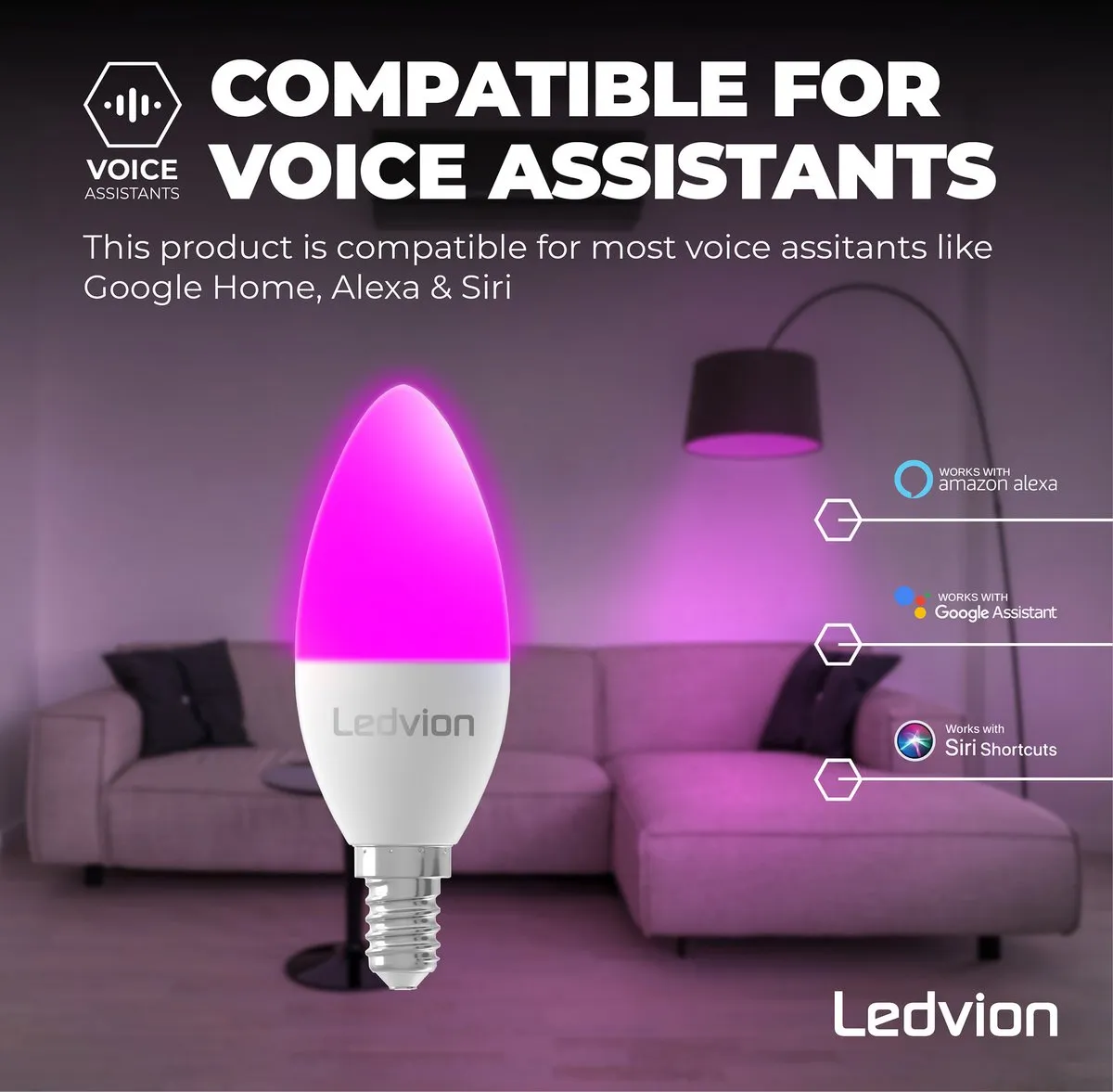 Ledvion 6X Smart RGB+CCT E14 LED Lamp 5W - Mat - 6 Stuks