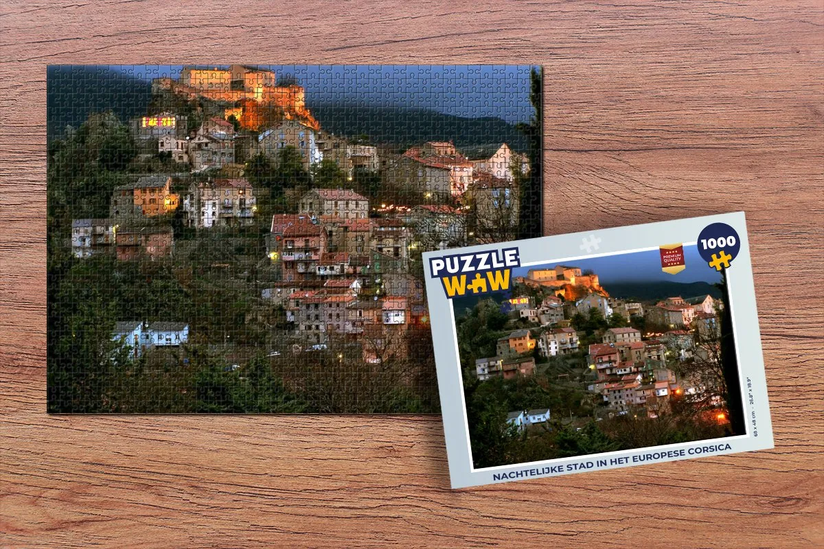 PuzzleWow Legpuzzel Nachtelijke stad Corsica 1000 Stuks - Multicolor