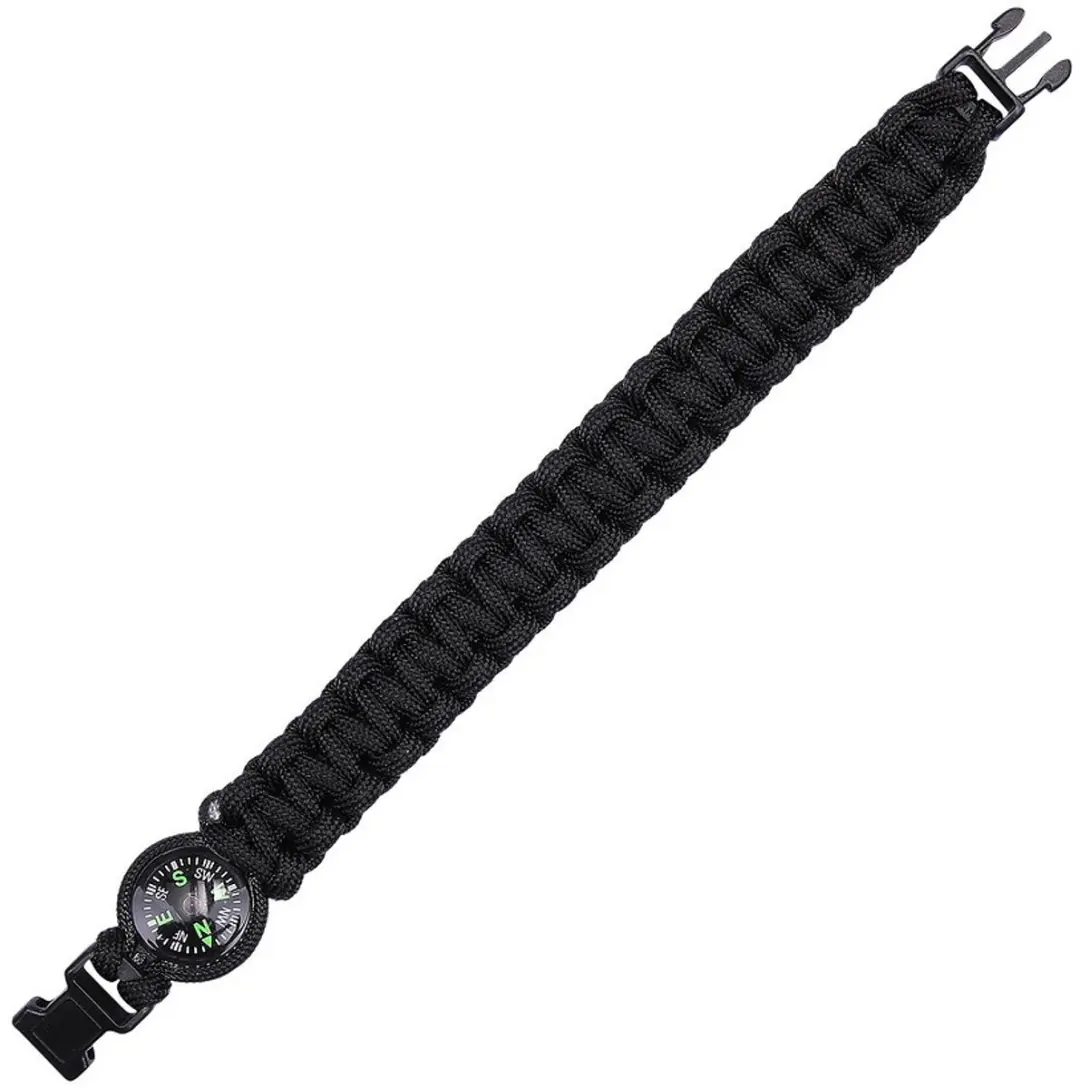 Paracord bracelet Kompas 8inch zwart