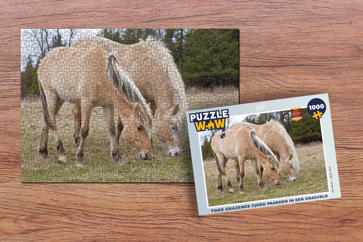 PuzzleWow Legpuzzel 1000 Stuks - Twee Paarden in Grasveld Multicolor