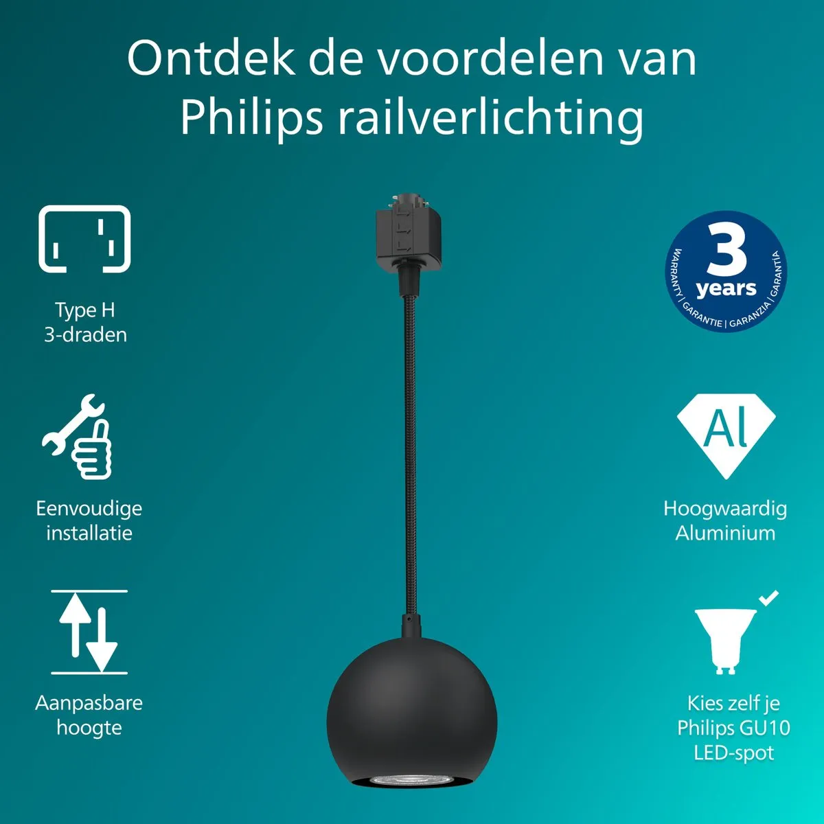 Philips LED EasyLink Colby Hanglamp GU10 7W - Zwart