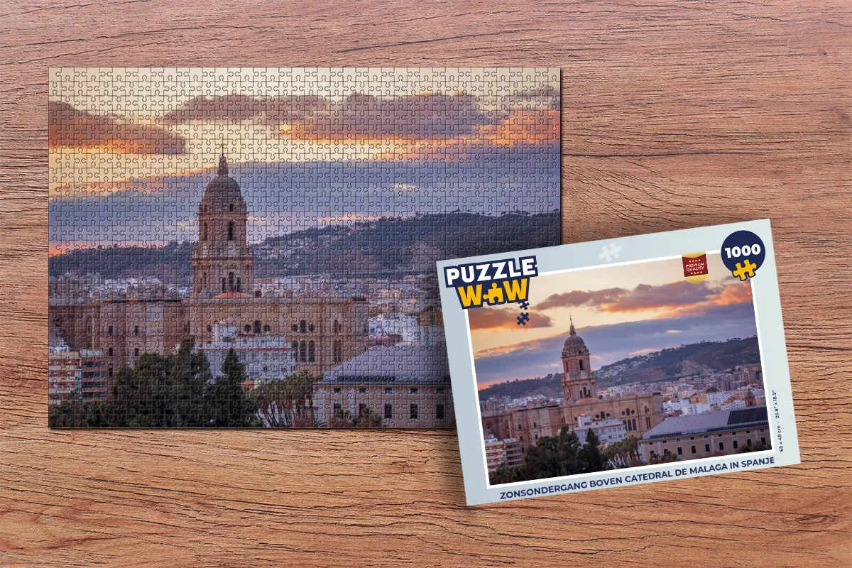 PuzzleWow Legpuzzel Zonsondergang Catedral de Málaga 1000 Stuks - Multicolor