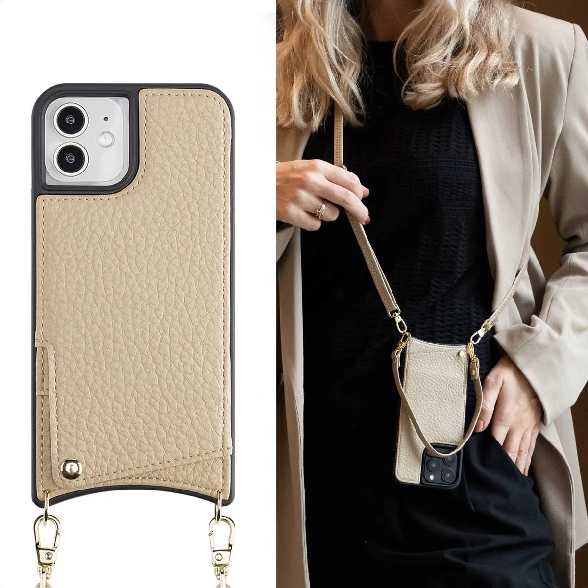 Selencia Hoesje iPhone 12 Pro/12 Beige - 2 Pasjes