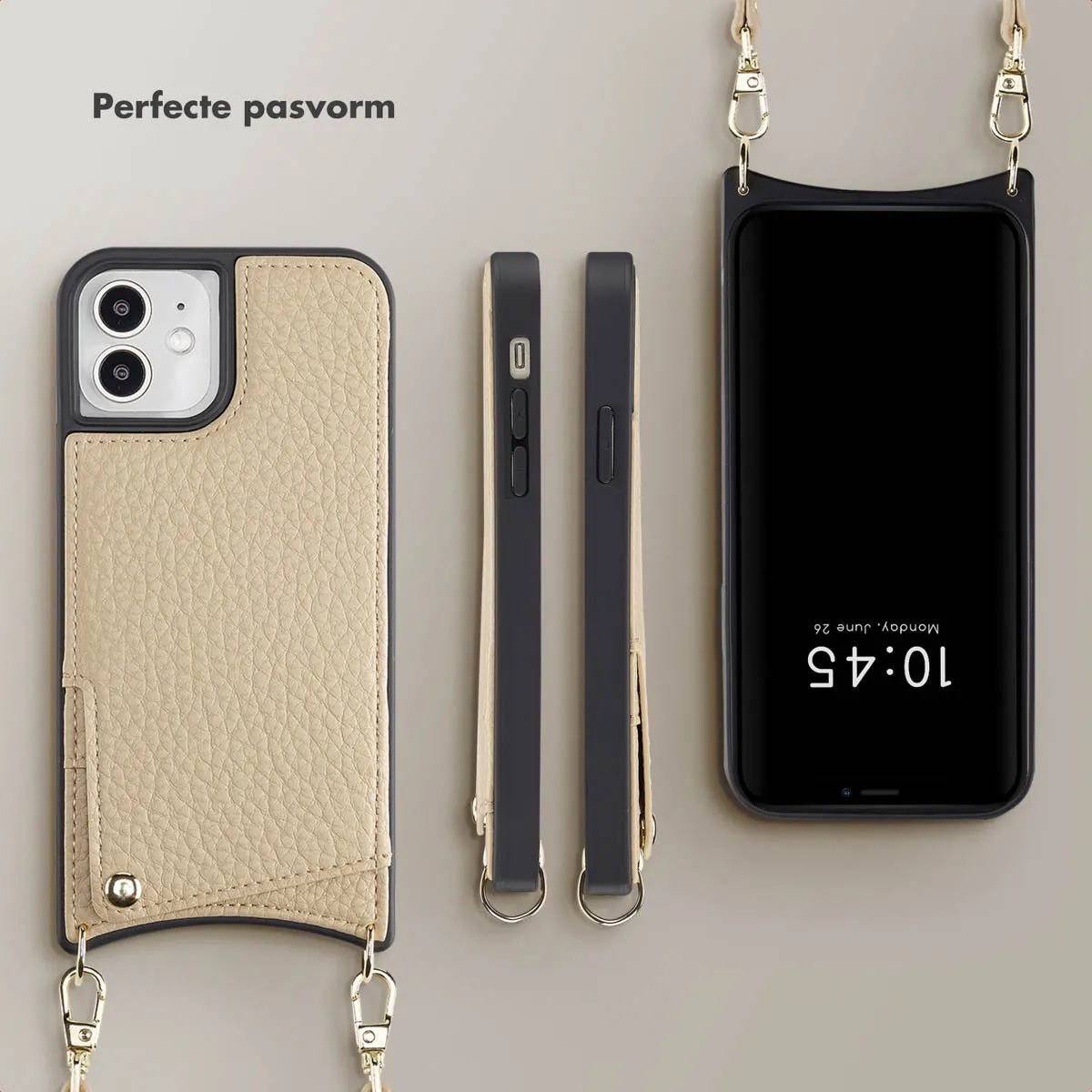 Selencia Hoesje iPhone 12 Pro/12 Beige - 2 Pasjes - afbeelding 6 van 6