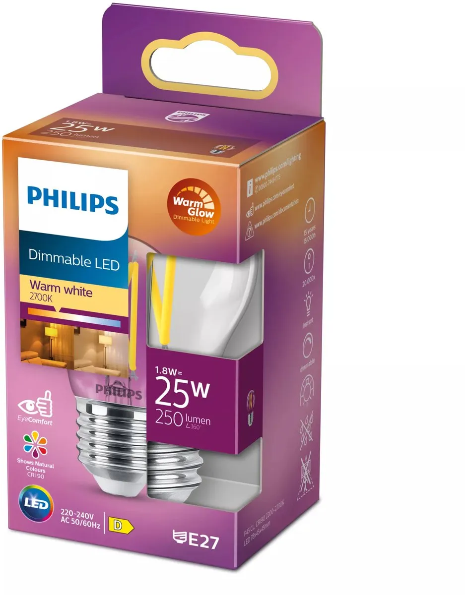 Philips LED Kogellamp Transparant 25W E27 - Warmwit
