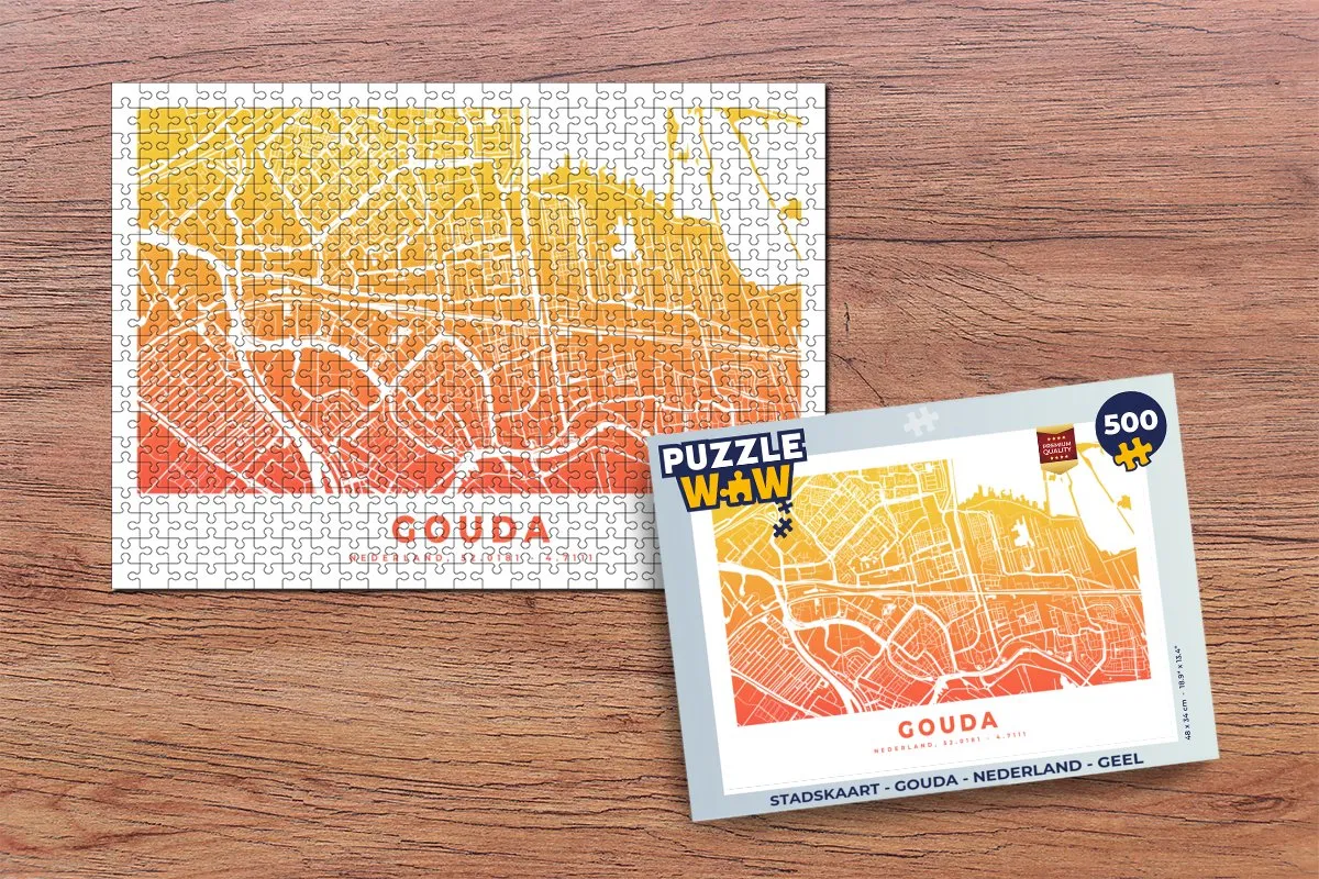 PuzzleWow Stadskaart Gouda Nederland Legpuzzel 500 Stuks - Multicolor