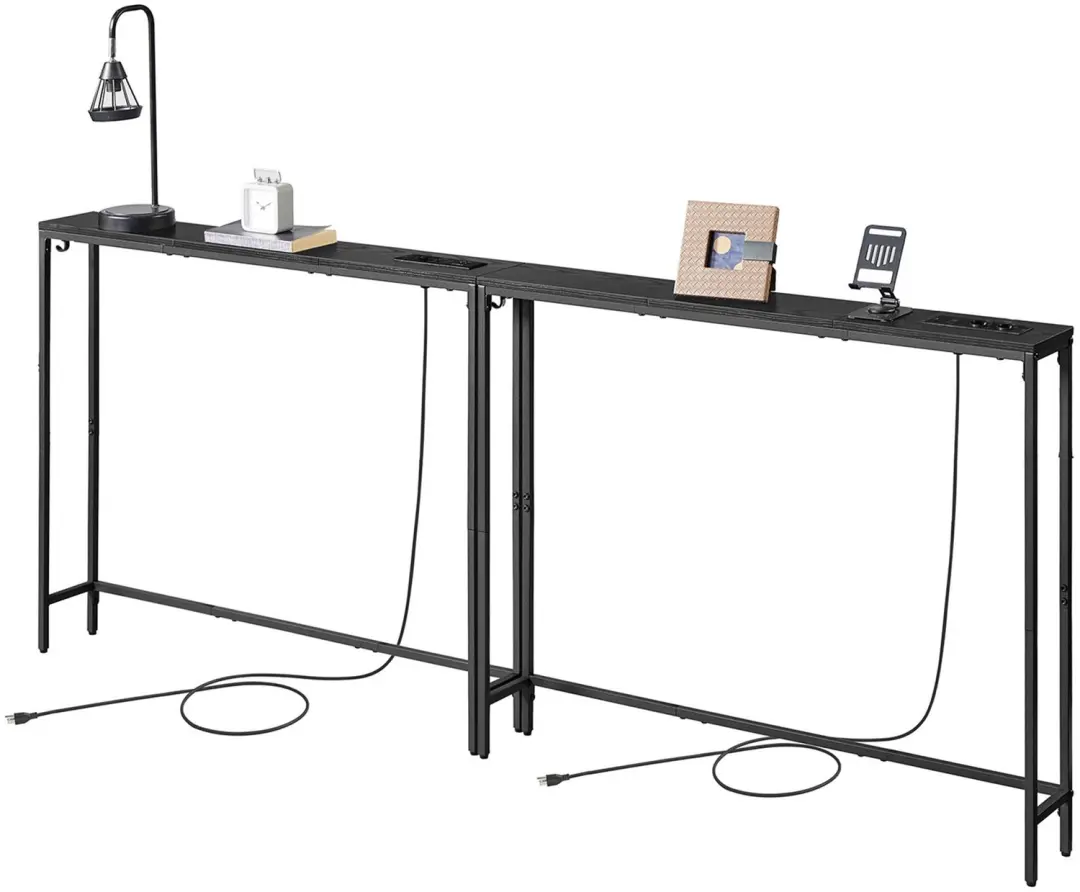 Songmics Smalle Sidetable met Stopcontact - Antracietgrijs - afbeelding 2 van 4