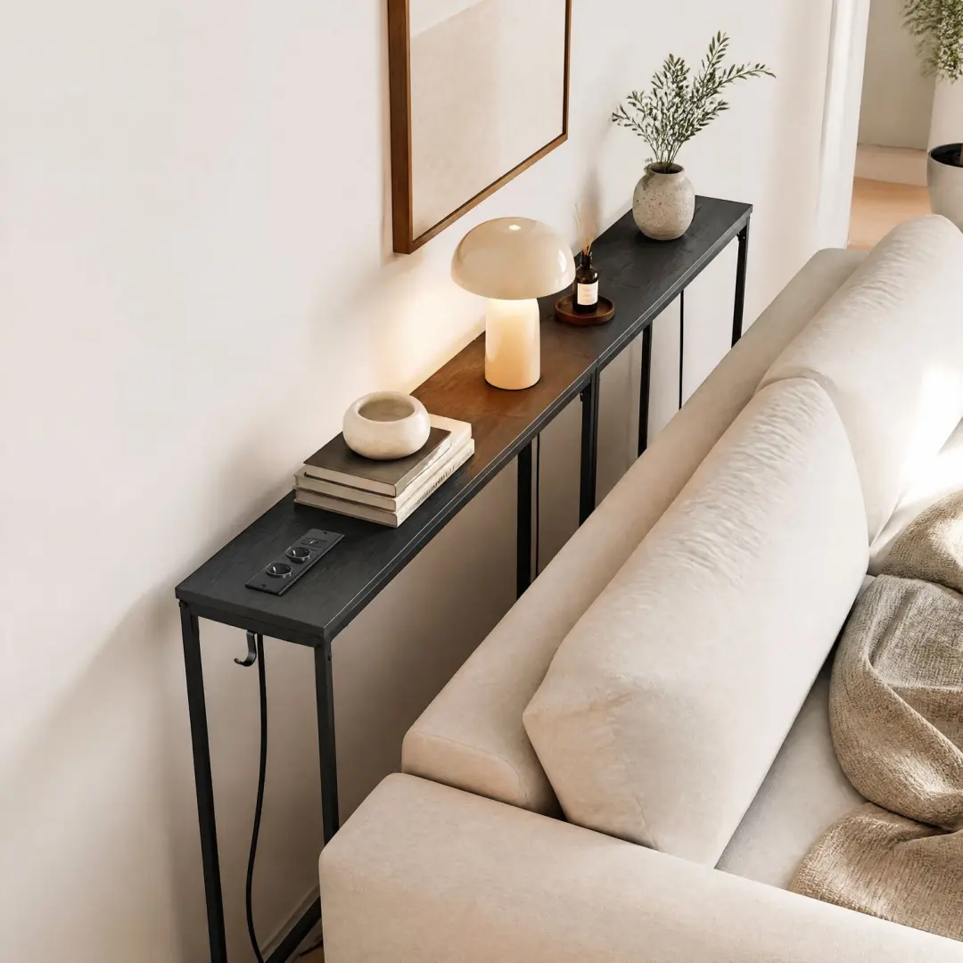 Songmics Smalle Sidetable met Stopcontact - Antracietgrijs - afbeelding 4 van 4