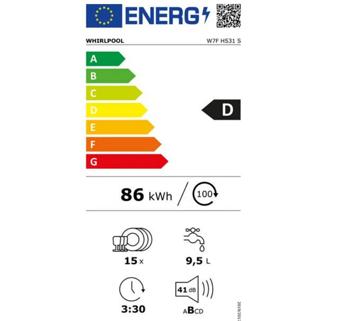 Whirlpool W7FHS31S Vaatwasser 15 Couverts - 41dB - RVS