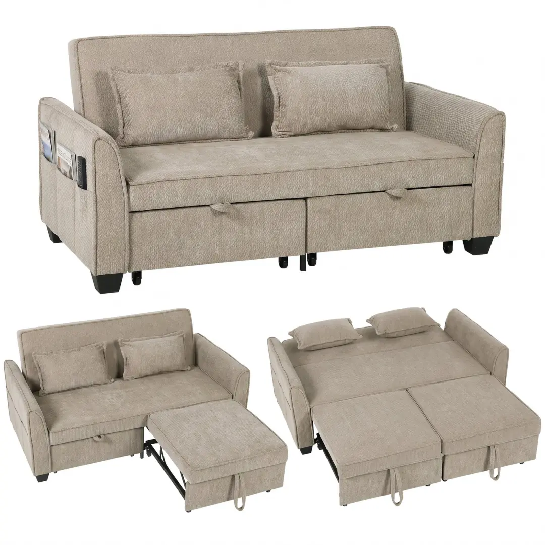 HOMCOM-slaapbank-chenillestof-167 x 89 x 85 cm-lichtbruin