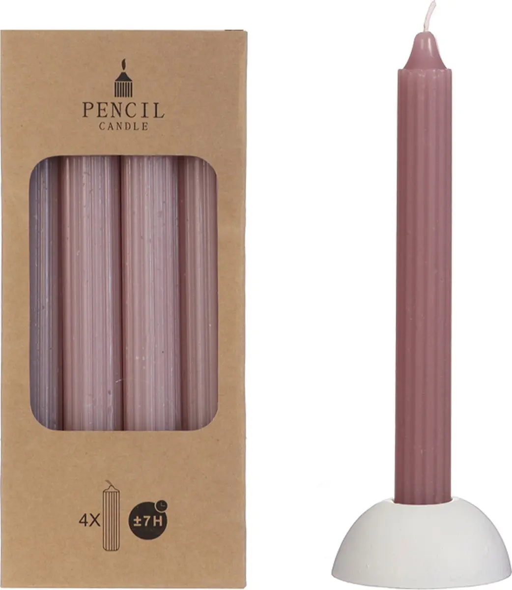 Ideas 4 Seasons Potlood Kaarsen Set 4 Stuks 2,2x20cm Mauve Rose