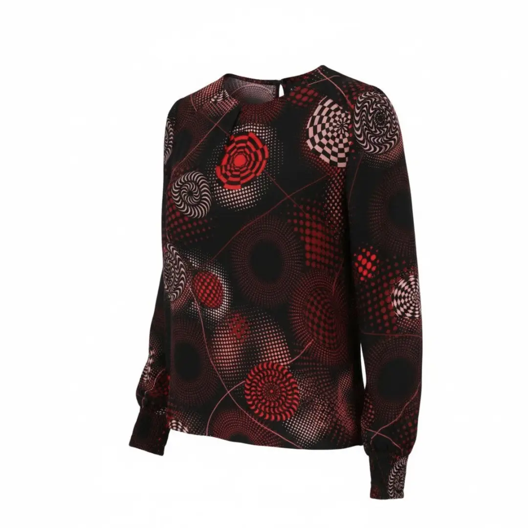 Desigual Blus Luna Rep Damesblouse met lange mouwen en donker patroon