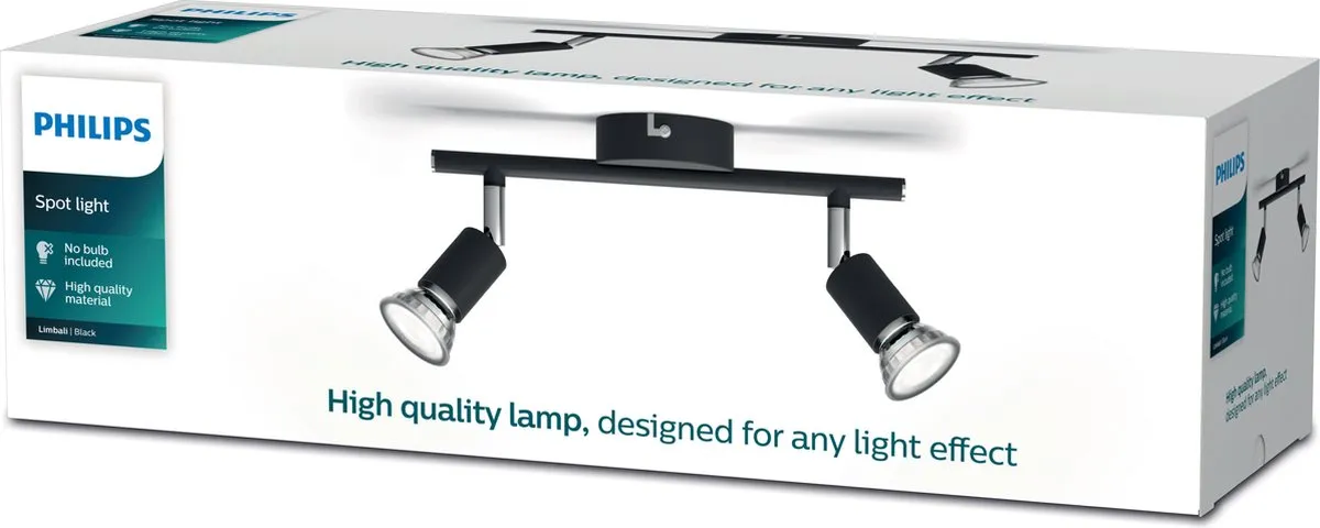 Philips Limbali Opbouwspot Zwart - 2x GU10 4,6W Warmwit