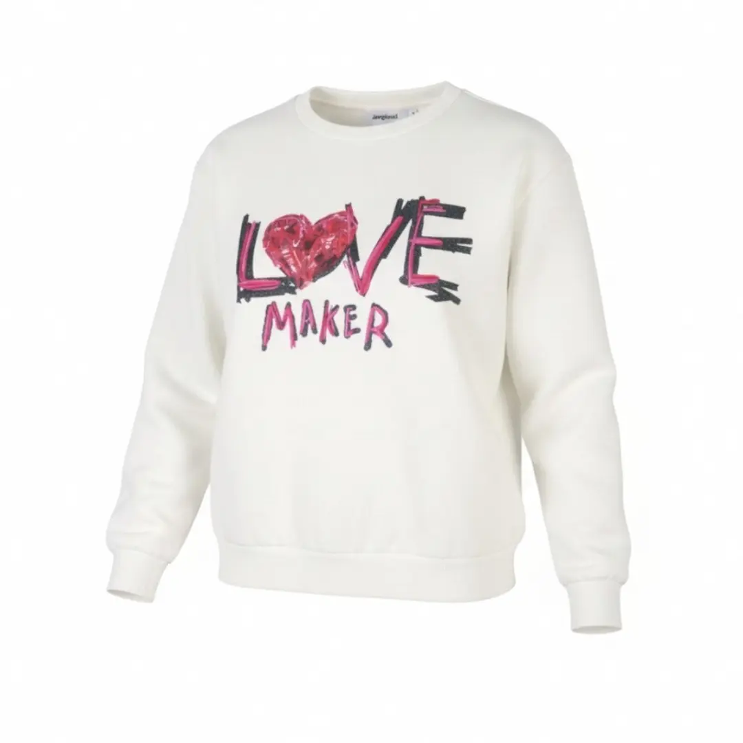 Desigual Maker damessweatshirt met witte glitters en geborduurde ronde hals