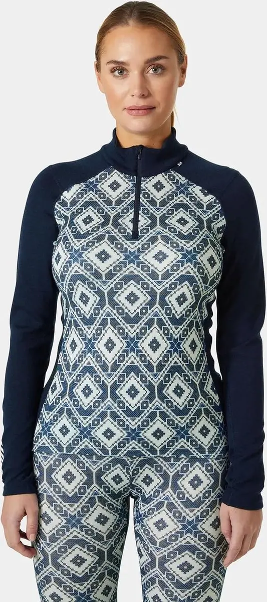 Helly Hansen Lifa Merino Midweight Graphic 1/2 Zip Dames Thermoshirt - Marineblauw - XS - afbeelding 5 van 6